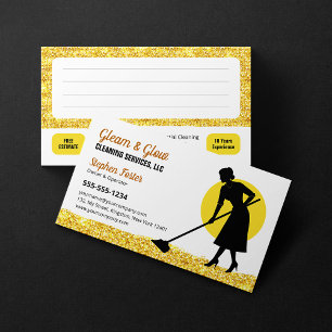 Gold Glitter House Cleaning Janitorial Service Business Card