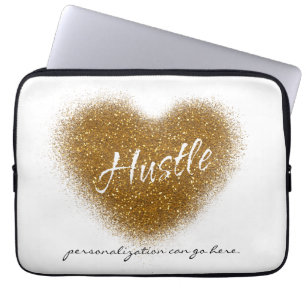 Gold Glitter HUSTLE Heart Glamour  Laptop Case Bag