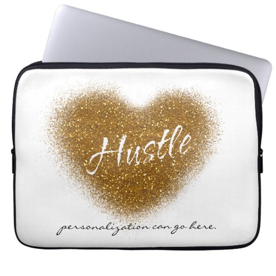 Gold Glitter HUSTLE Heart Glamour Laptop Case Bag
