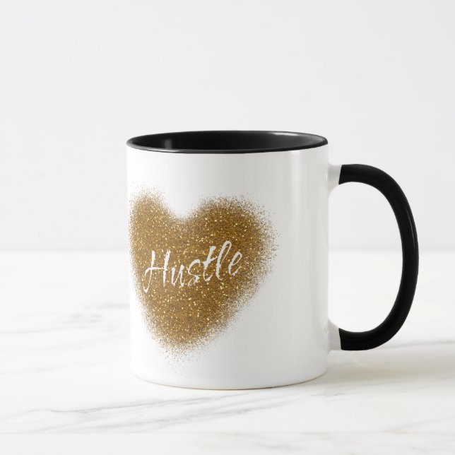 Gold Glitter HUSTLE Heart Personalised Coffee Mug (Right)
