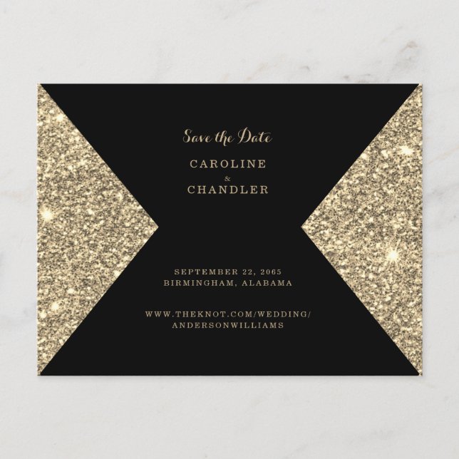 Gold Glitter Image & Black Glam Save the Date Announcement Postcard (Front)