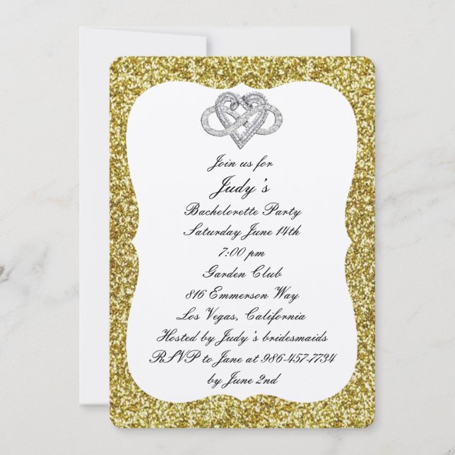 Gold Glitter Infinity Heart Bachelorette Party Invitation (Front)
