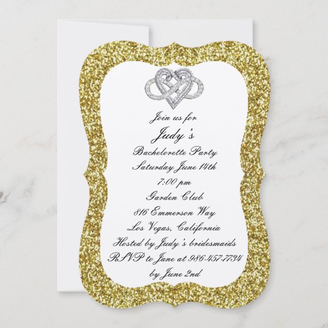 Gold Glitter Infinity Heart Bachelorette Party Invitation (Front)