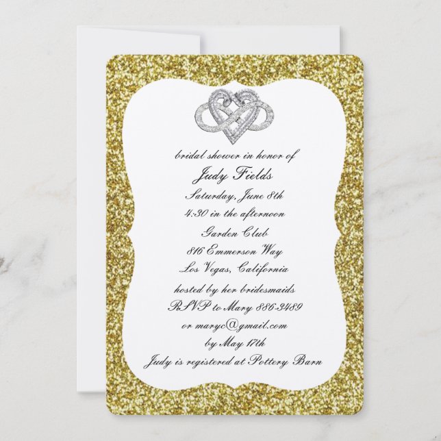 Gold Glitter Infinity Heart Bridal Shower Invite (Front)