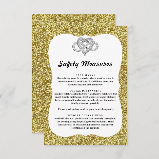 Gold Glitter Infinity Heart Safety Measures Enclosure Card (Front/Back)