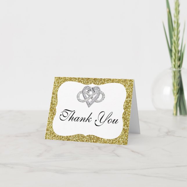 Gold Glitter Infinity Heart Thank You Card (Front)