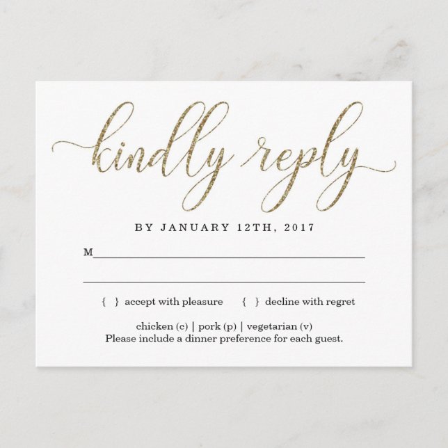 Gold Glitter Invitation RSVP Postcard (Front)