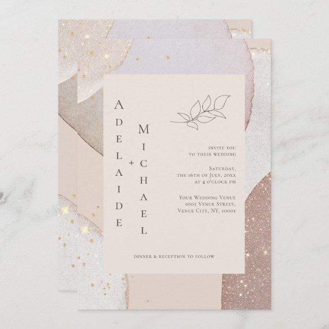 Gold Glitter Ivory Agate Wedding Invitation (Front/Back)