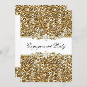 Gold Glitter & Jewel Engagement Party Invite
