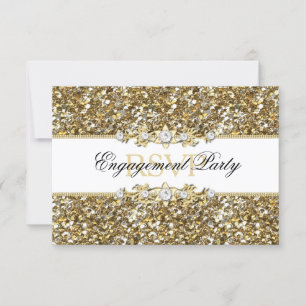 Gold Glitter & Jewel Engagement Party RSVP Card