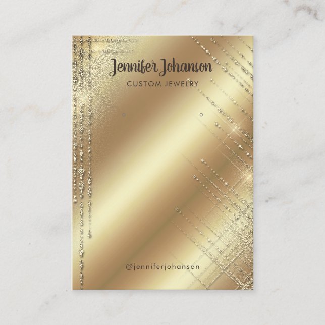 Gold glitter jewellery holder earrings Modern Business Card (Front)