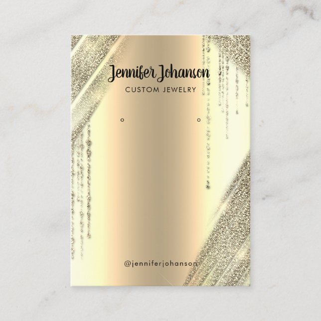 Gold glitter jewellery holder earrings Unique Foil Business Card (Front)