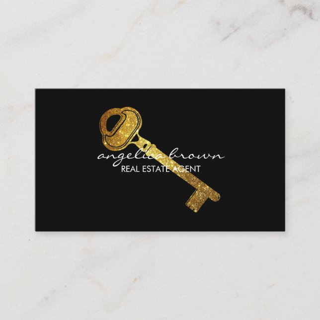 Gold Glitter Key Real Estate Business Card (Front)