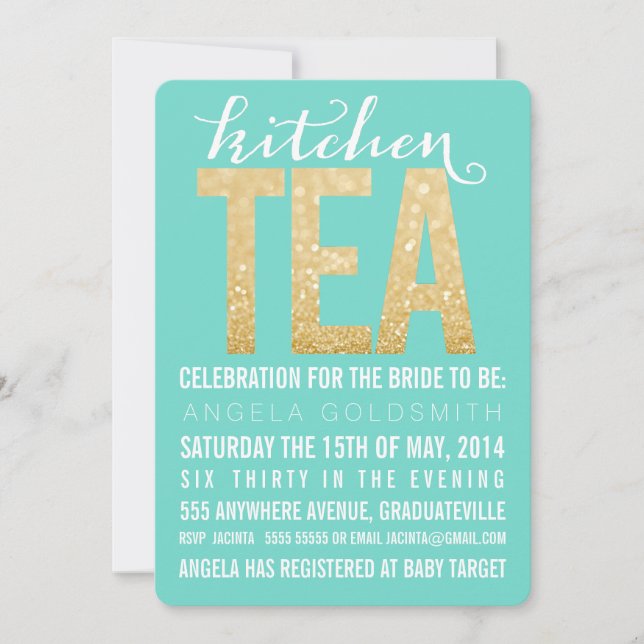 Gold Glitter Kitchen Tea Shower Party Invitation (Front)