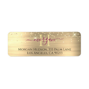 Gold Glitter & Large Monogram, Maroon Name Return Address Label