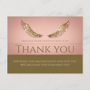 Gold Glitter Lash Wings Thank You Discount Pink Postcard