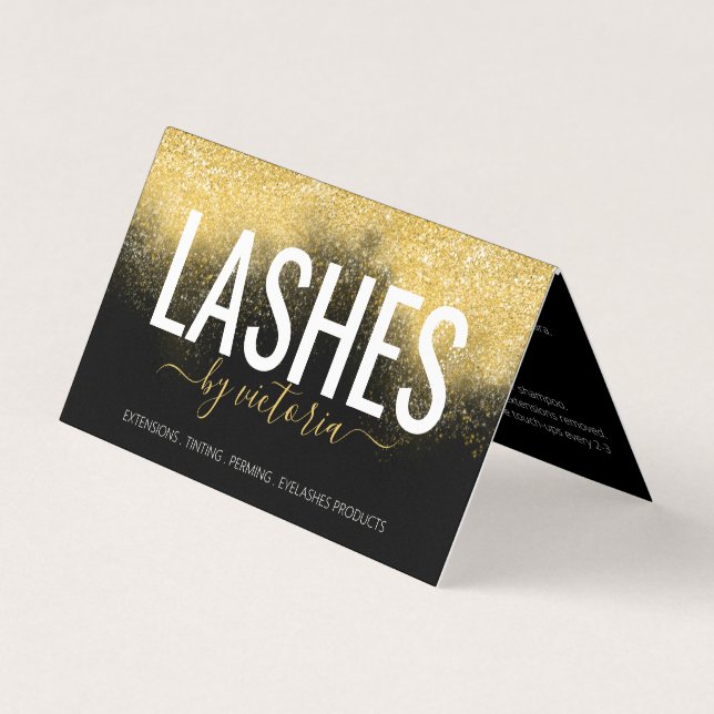 Gold Glitter Lashes Aftercare Loyalty All In One Business Card (Front)