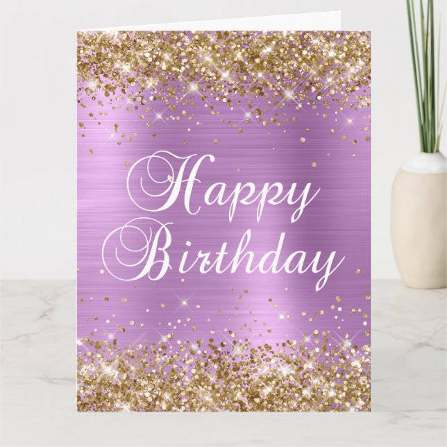 Gold Glitter Lavender Foil Big Happy Birthday Card (Front)