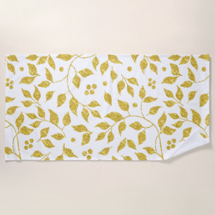 Gold glitter leaves pattern beach towel