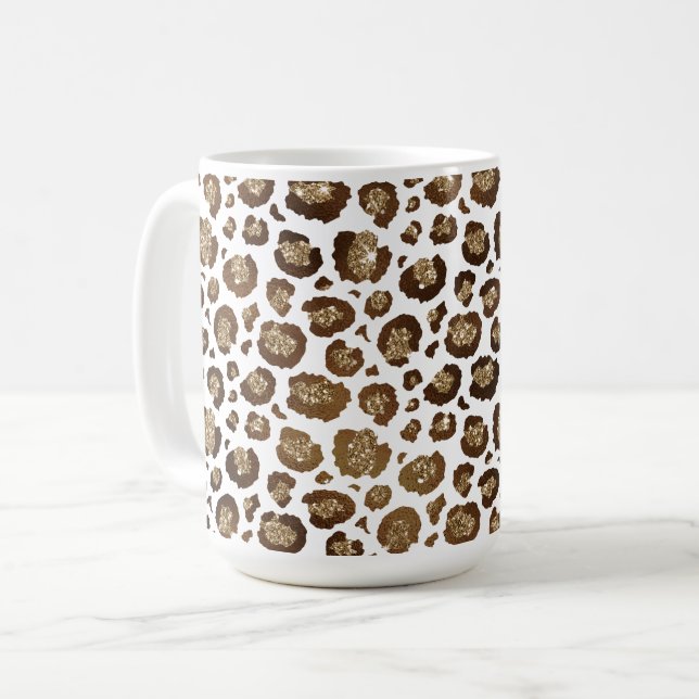Gold Glitter Leopard Print Coffee Mug (Front Left)