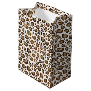 Gold Glitter Leopard Print Medium Gift Bag