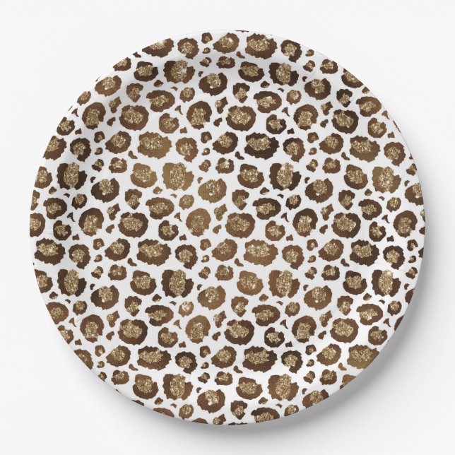 Gold Glitter Leopard Print Paper Plate (Front)