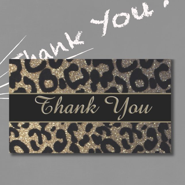 Gold Glitter Leopard Print Thank You Rectangular Sticker (Creator Uploaded)