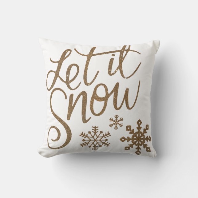  Gold Glitter Let It Snow Calligraphy Christmas Cushion (Front)