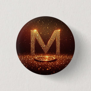 Gold Glitter Letter M Monogram Gift 3 Cm Round Badge