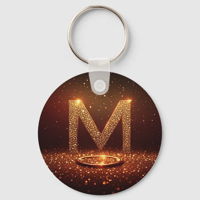 Gold Glitter Letter M Monogram Gift Key Ring (Front)