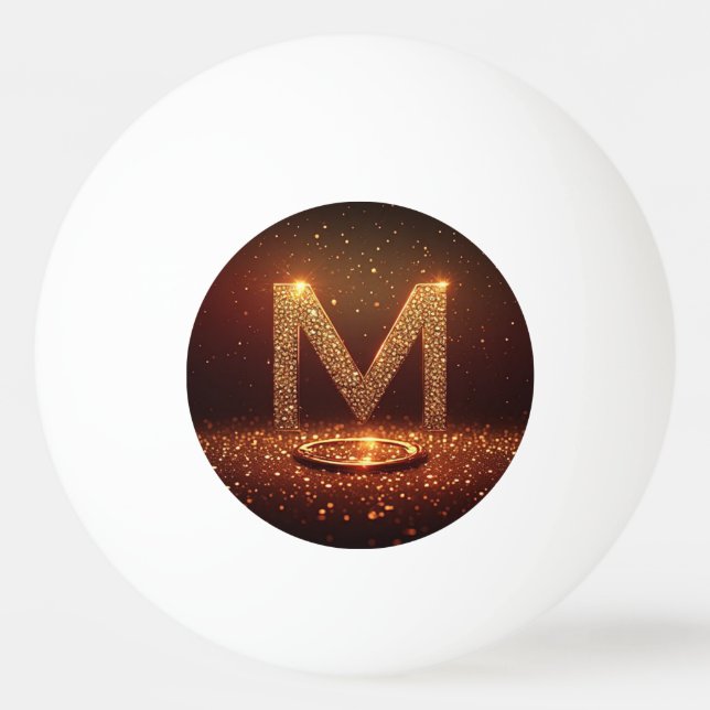 Gold Glitter Letter M Monogram Gift Ping Pong Ball (Front)