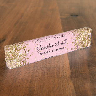 Gold Glitter Light Pink Gradient Nameplate