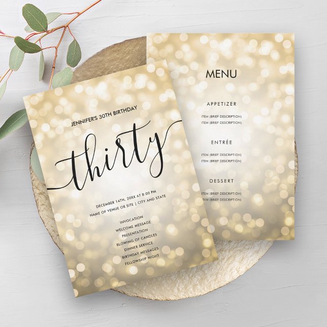 Gold Glitter Lights 30th Birthday Menu Program (Gold Glitter Lights 30th Birthday Menu Program)