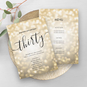 Gold Glitter Lights 30th Birthday Menu Program