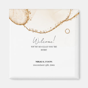 Gold Glitter Line Modern Minimal Wedding Welcome  Magnet