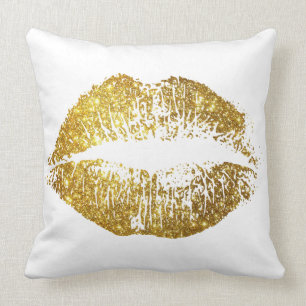 Gold Glitter Lips #2 Cushion
