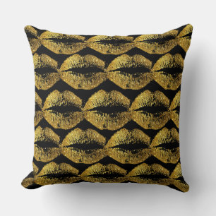Gold Glitter Lips #2 Cushion