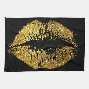 Gold Glitter Lips #2 Tea Towel