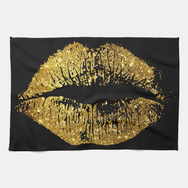 Gold Glitter Lips #2 Tea Towel (Horizontal)