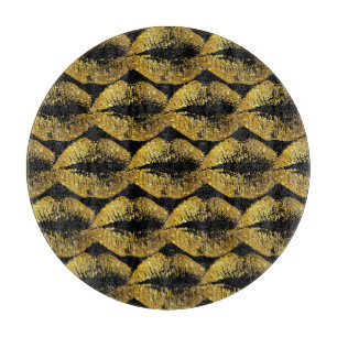 Gold Glitter Lips #3 Cutting Board