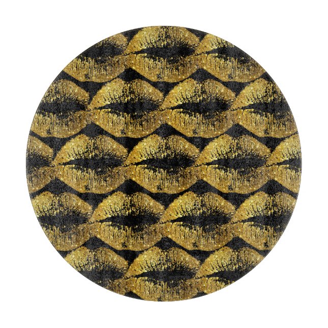 Gold Glitter Lips #3 Cutting Board (Front)