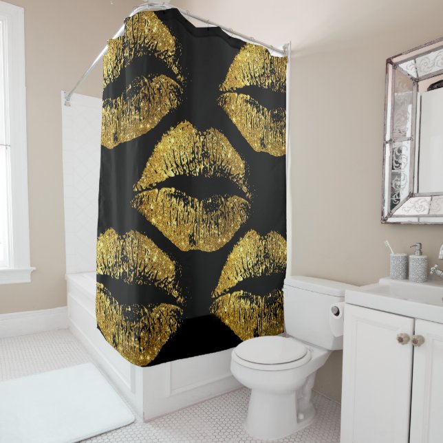 Gold Glitter Lips #3 Shower Curtain (In Situ)