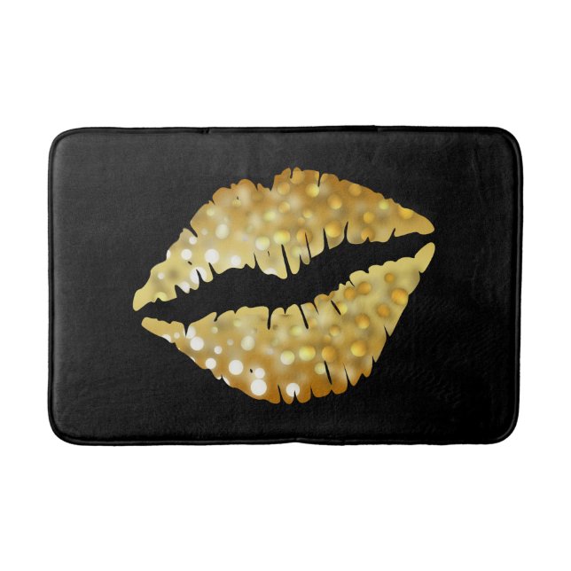 Gold Glitter Lips Bath Mat (Front)