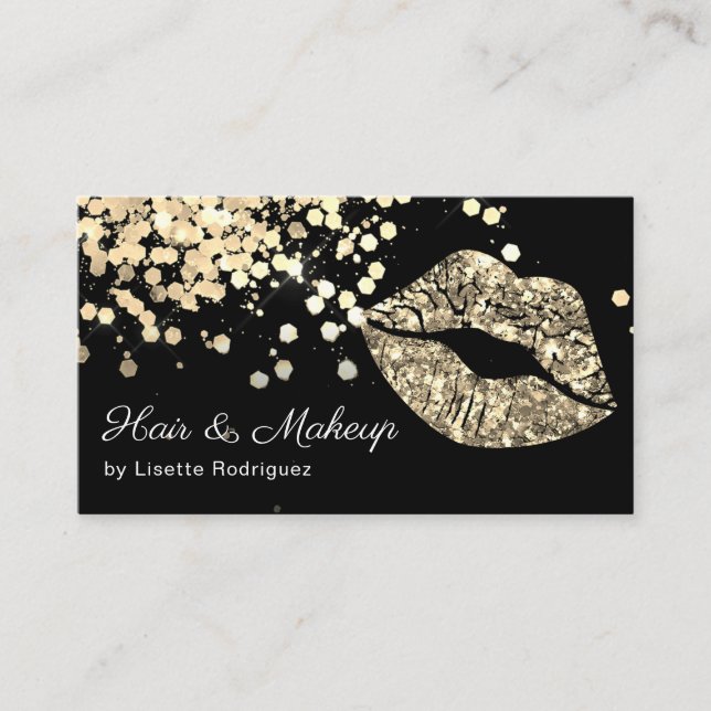 Gold Glitter Lips Chic Business Card (Front)