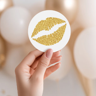Gold Glitter Lips Classic Round Sticker