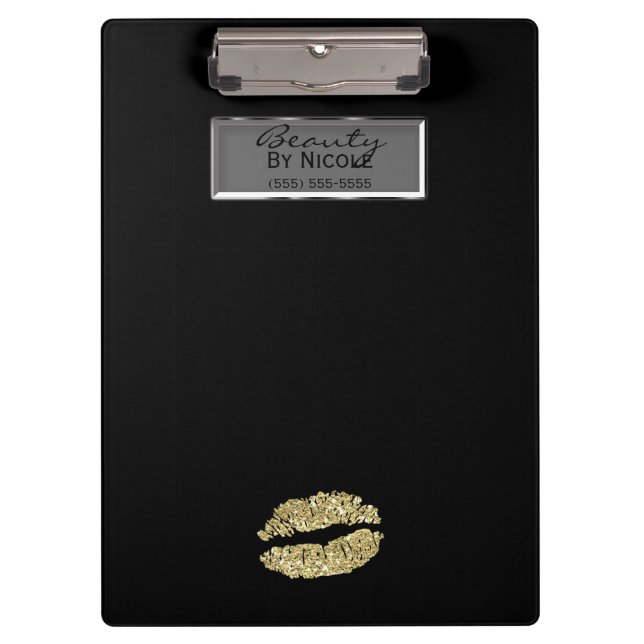Gold Glitter Lips Elegant Chic Glam Personalised Clipboard (Front)