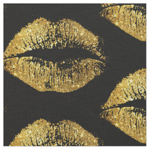 Gold Glitter Lips Fabric