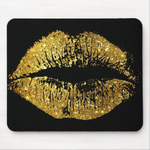 Gold Glitter Lips Mouse Pad