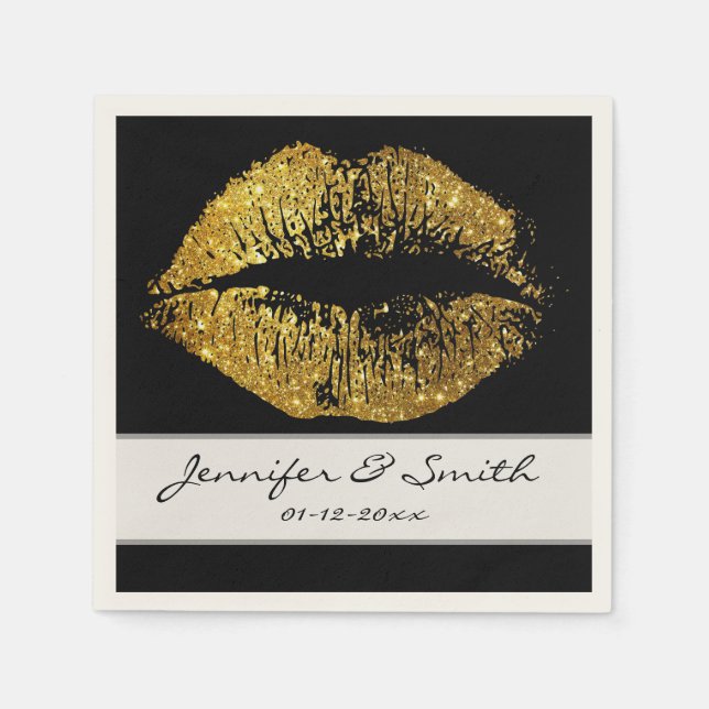 Gold Glitter Lips Napkin (Front)