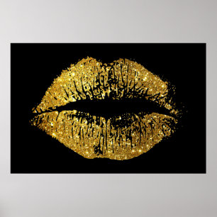 Gold Glitter Lips Poster